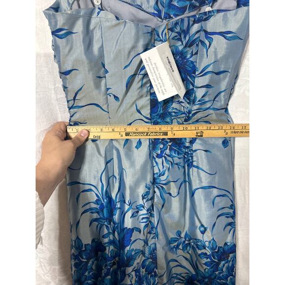 Marisa Baratelli Dress 6 Blue Gray Floral Beaded 100% Thai Silk NEW Formal - Picture 10 of 13
